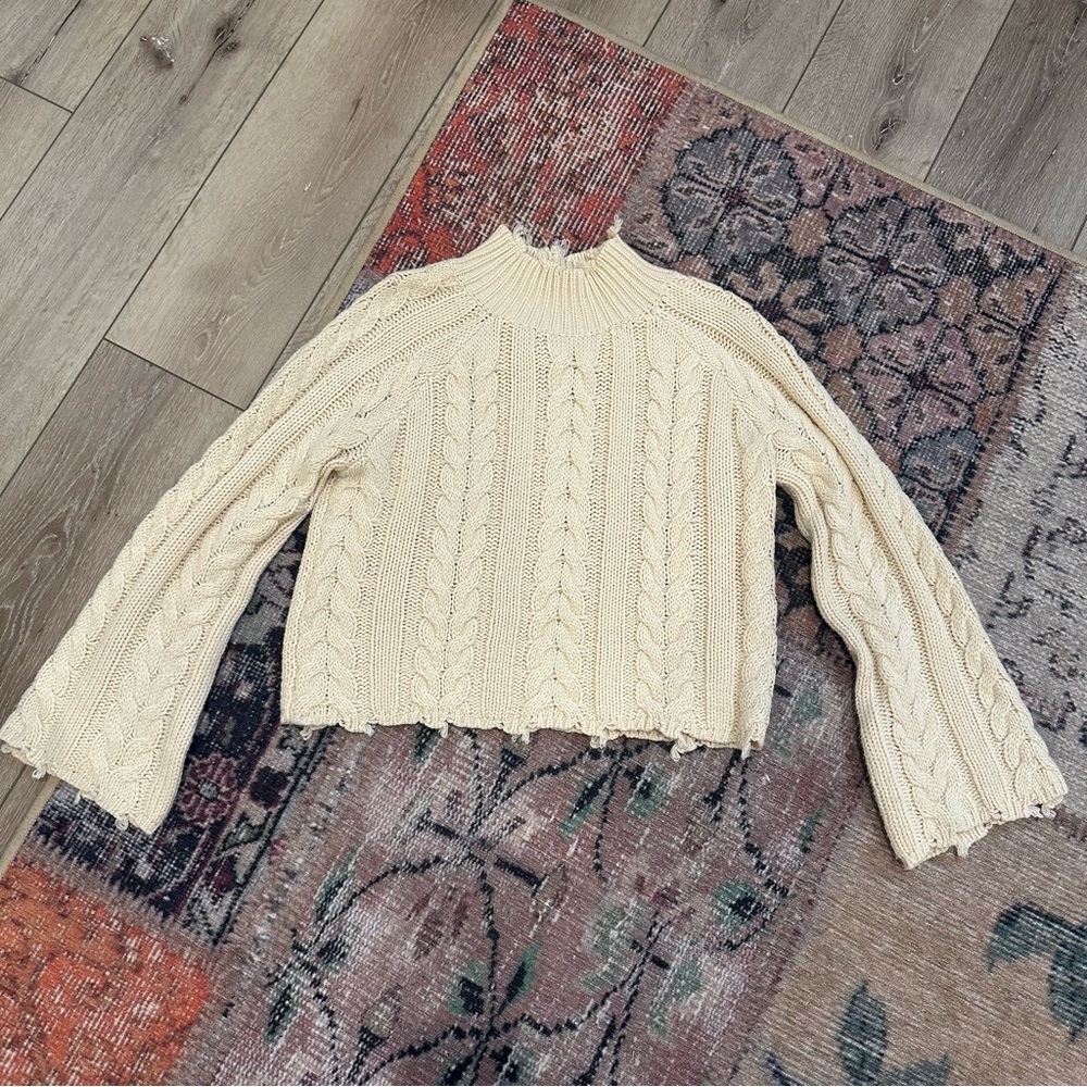 Cotton Candy Cream Cable Knit Turtleneck Sweater